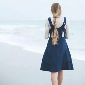 Anthropologie Meadow Rue Women’s Madison Jumper Dress Navy Linen Cotton Cut Out